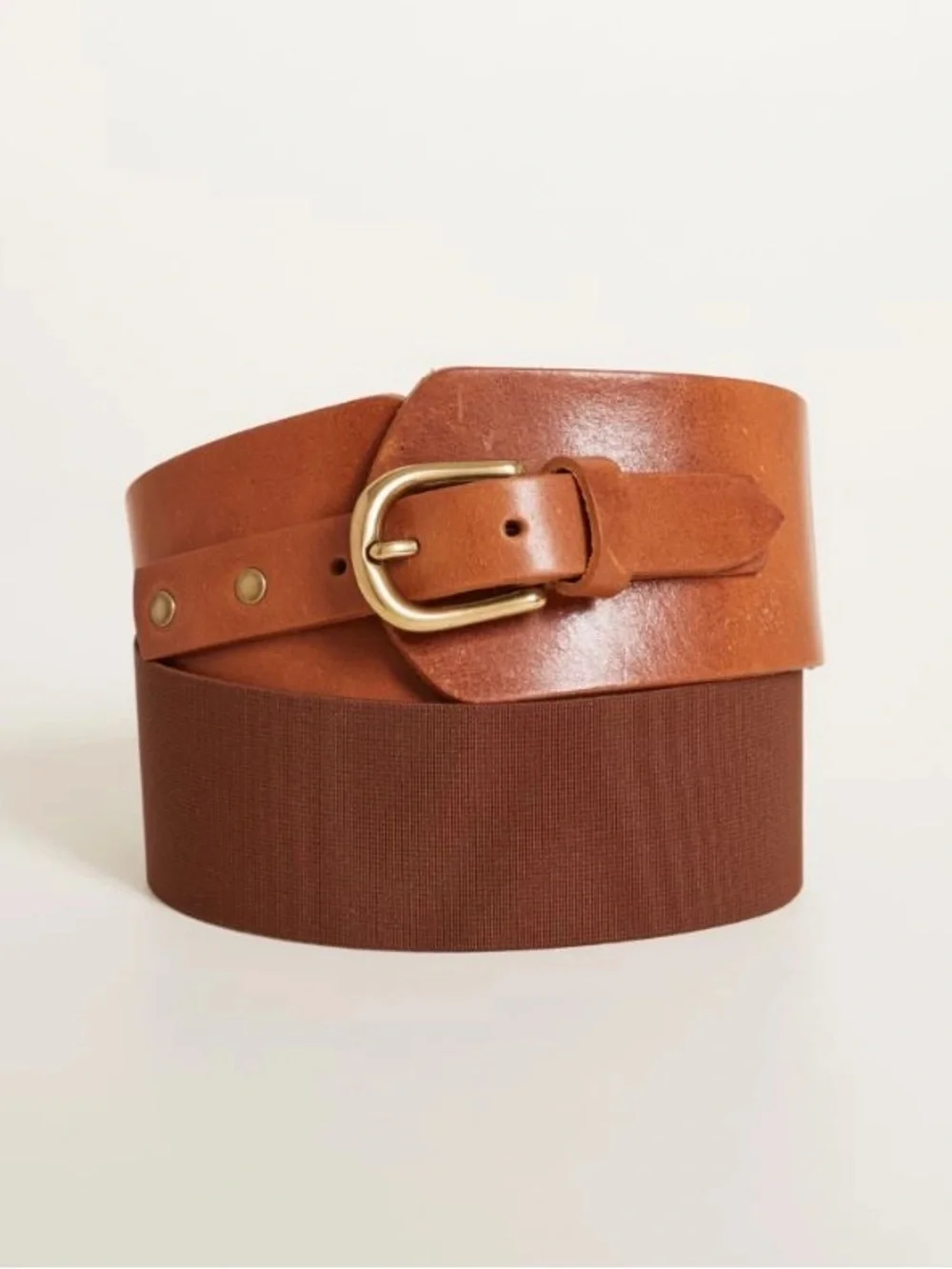 Intrend by Max Mara Shaped Wide Belt with Elastic Band Brown Sz: M